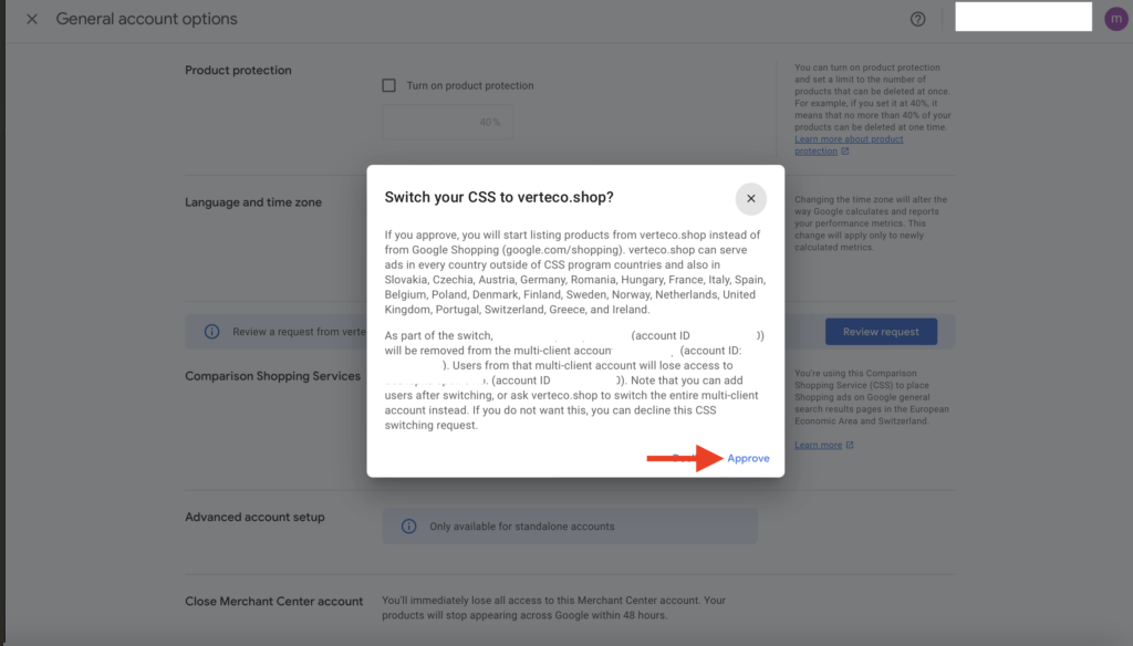 Google Merchant Center CSS switch - where to find approval in Google Merchant Center Next? Comparison Shopping System verteco.shop - - 3